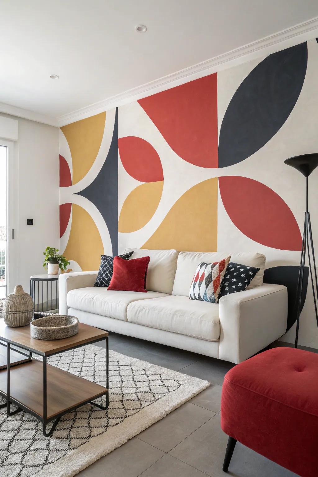 Abstract shapes imbue this living space with a contemporary vibe.