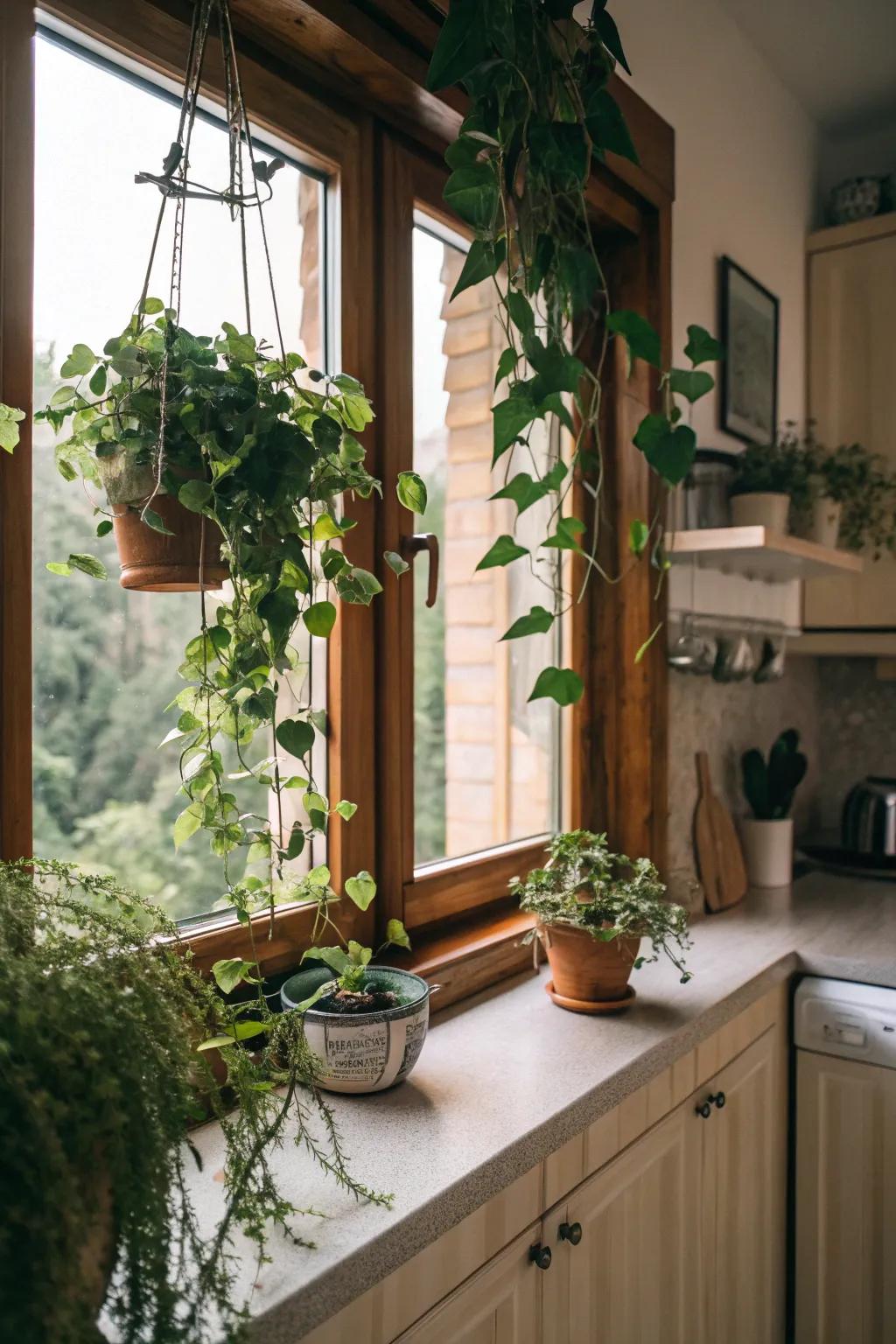 Amplify pane views and plant vitality with pane-suspended plants.