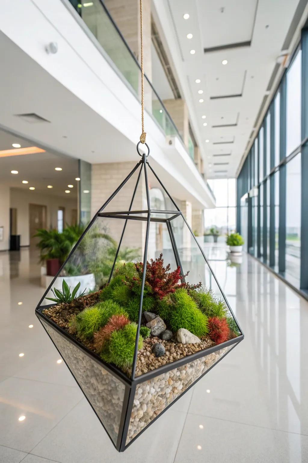 Three-dimensional garden filled with vibrant moss for a modern aesthetic.