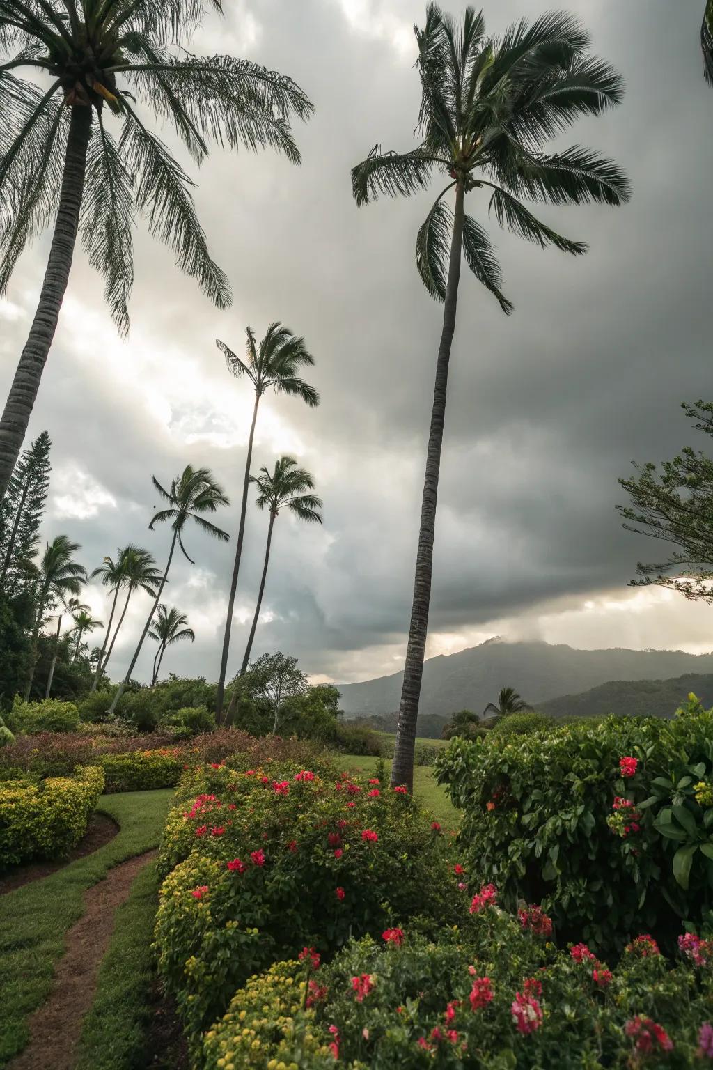 Palm trees are an essential component of Hawaiian-themed scenery.