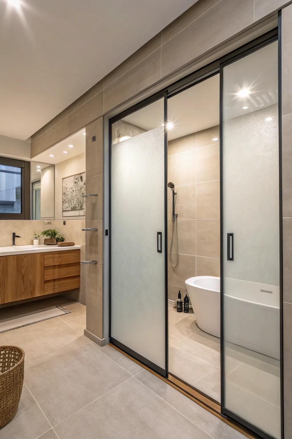 Mobile screen entrances present a polished and concealed shower remedy.