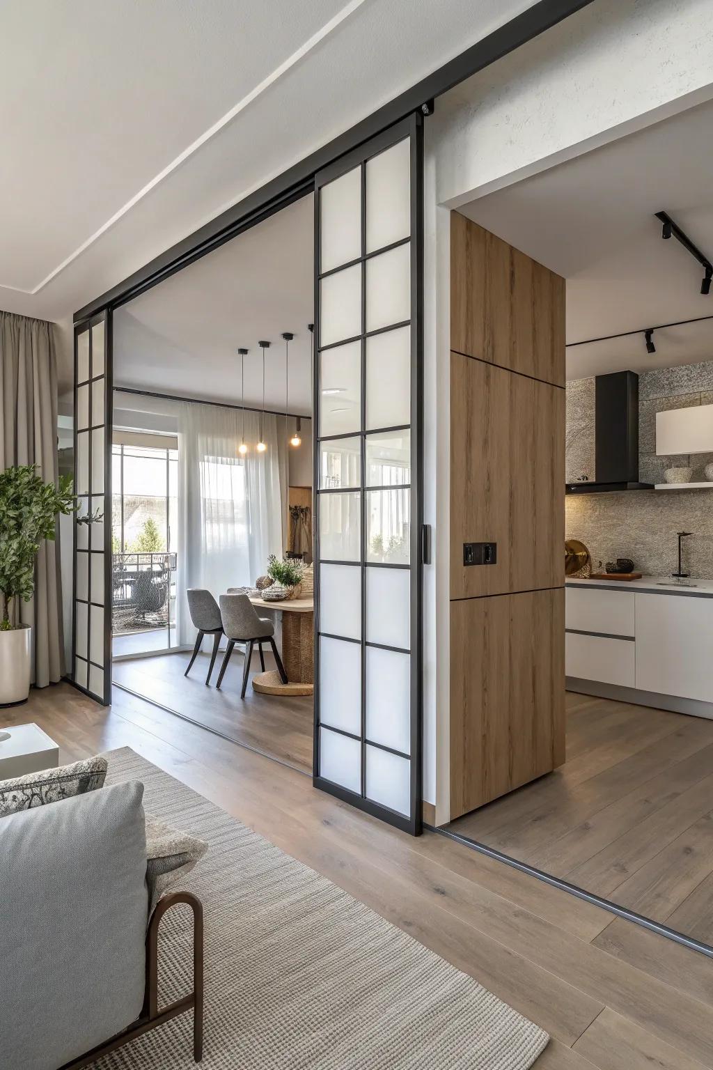Sliding doors as room dividers offer adaptability and style in open-concept spaces.