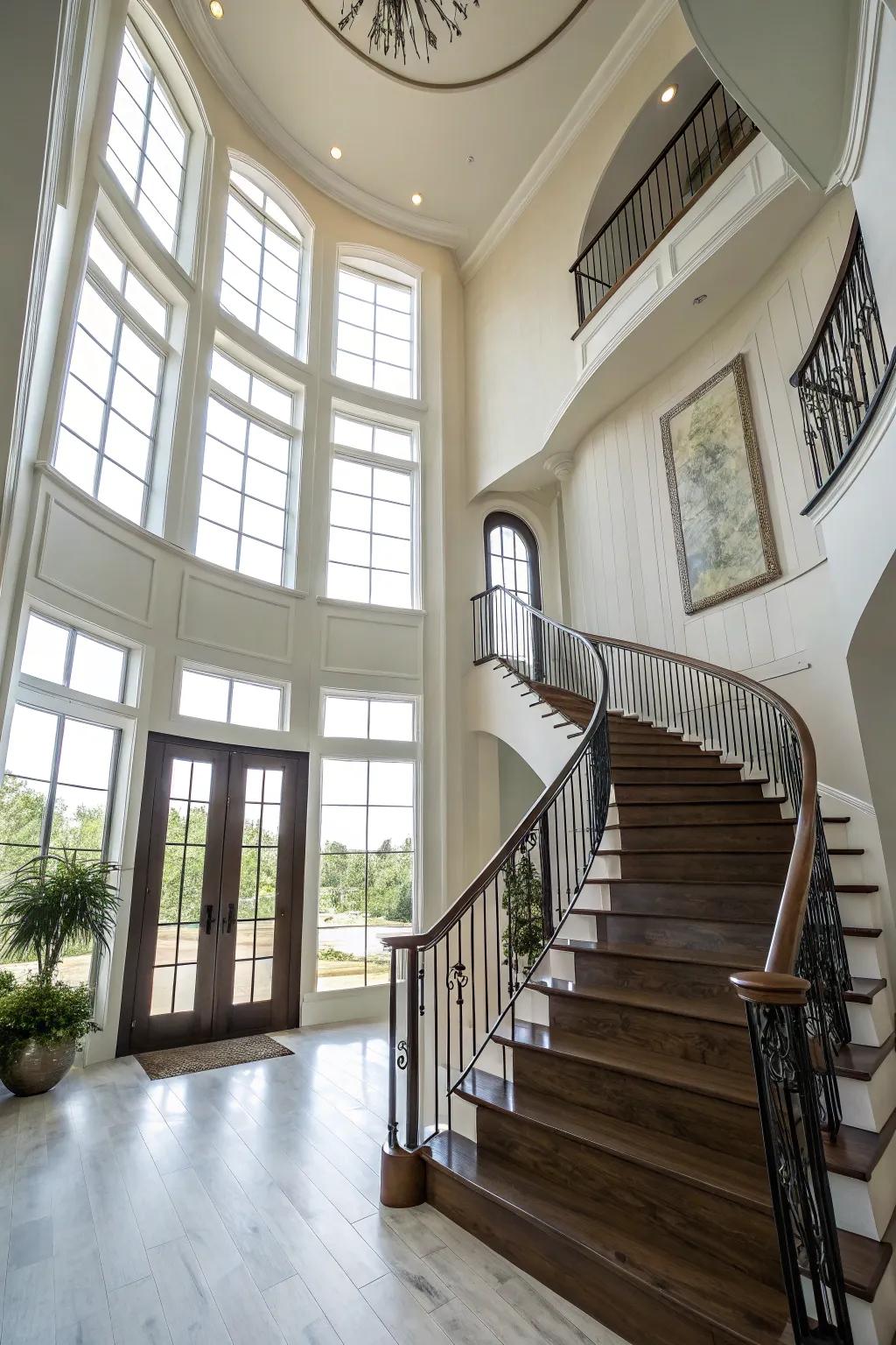 A notable staircase elevates the grandeur of the entryway.