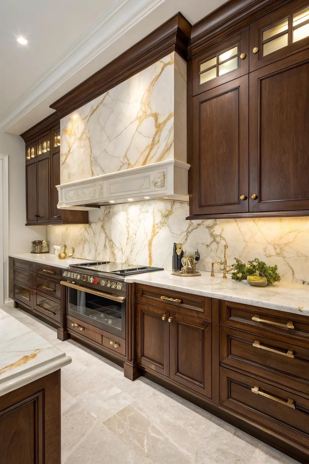 Calacatta Gold marble adds a luxurious focal point.
