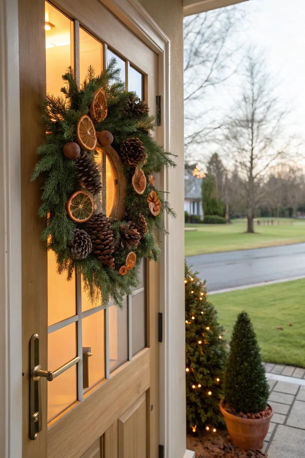 A welcoming holiday wreath with a distinctive spin.