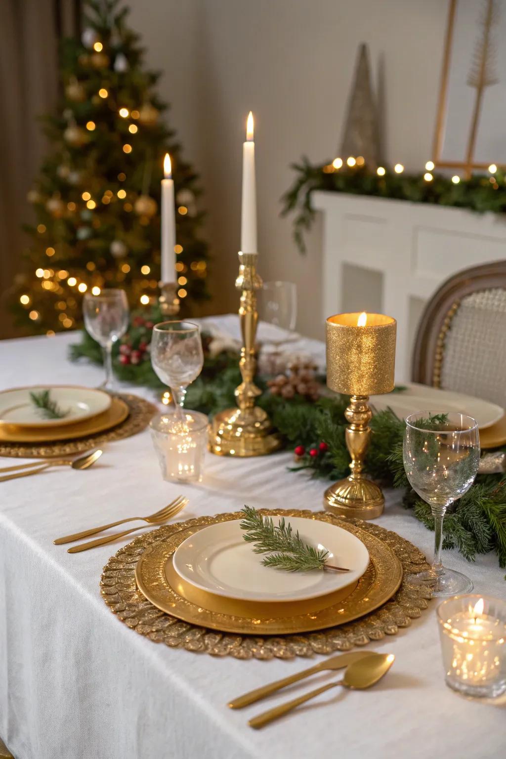 Shimmering accents bring a dash of elegance to your holiday table.