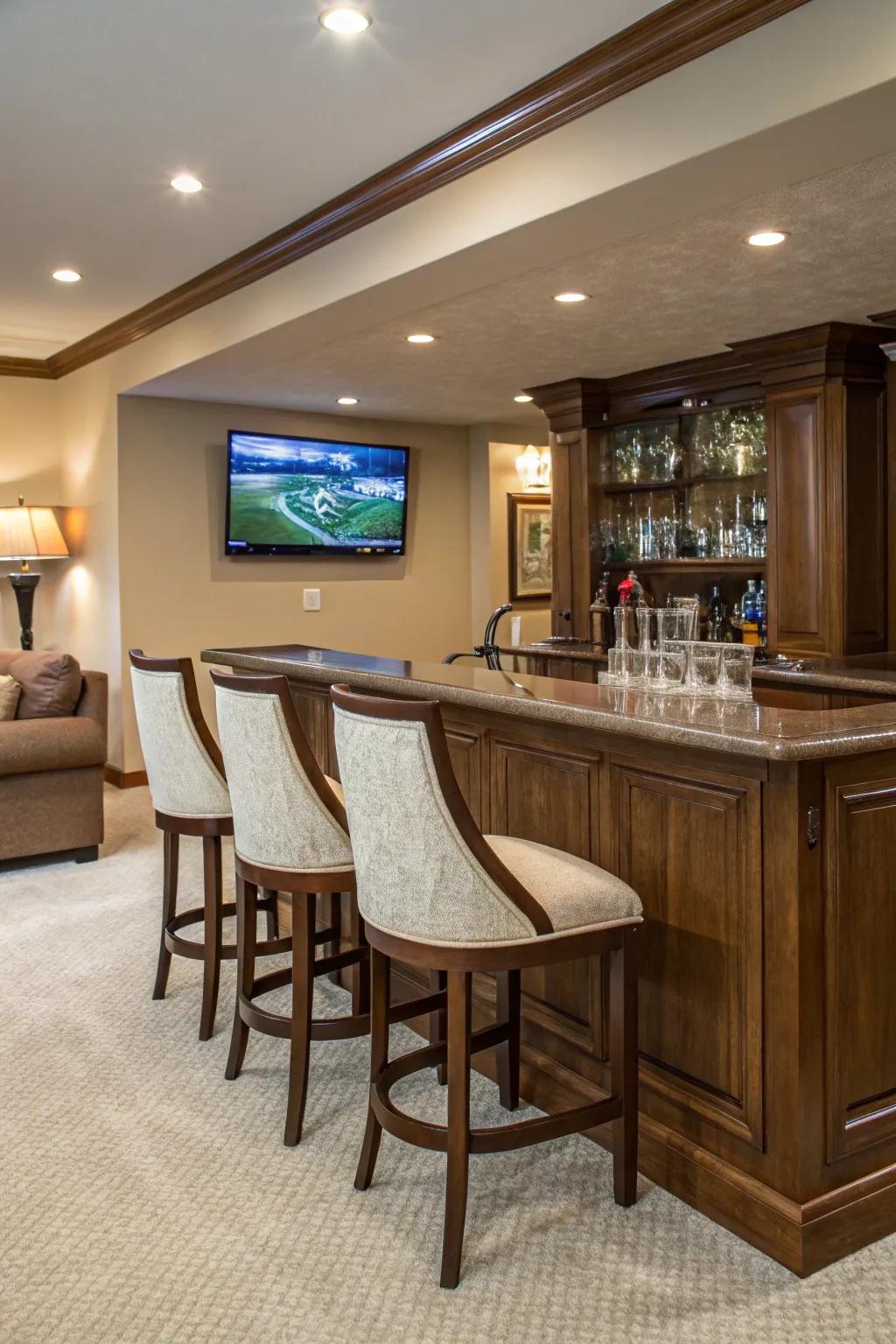 Comfortable seating takes the bar experience to the next level.