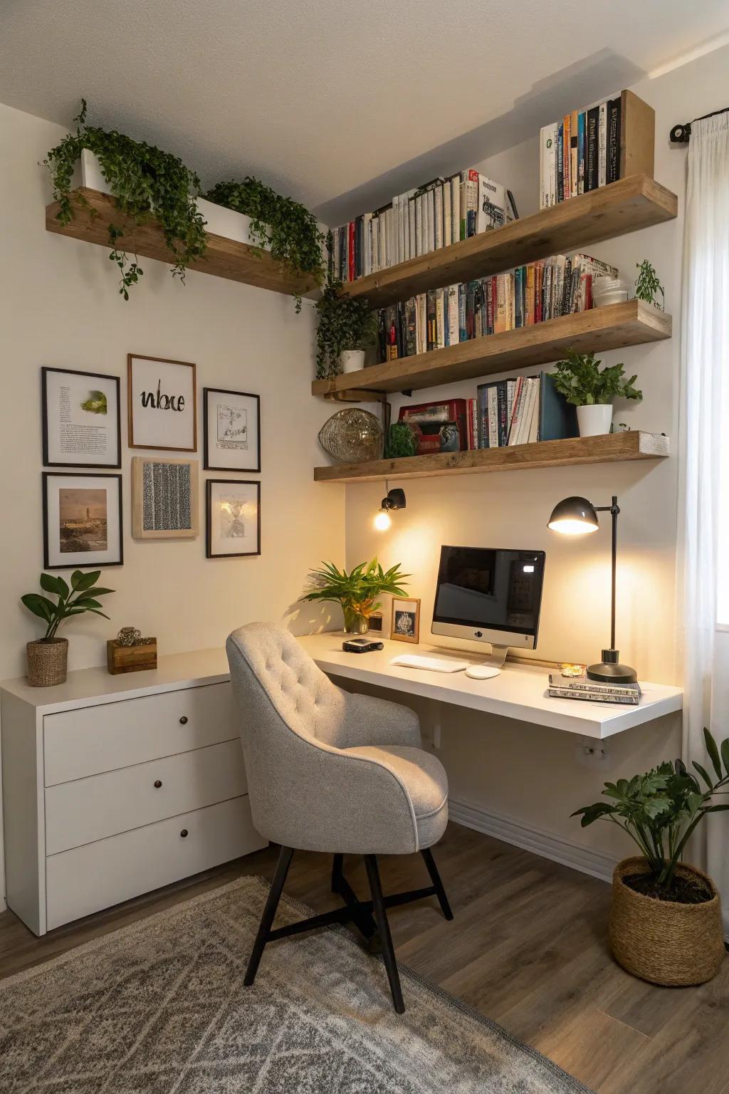 A compact and streamlined corner office design.