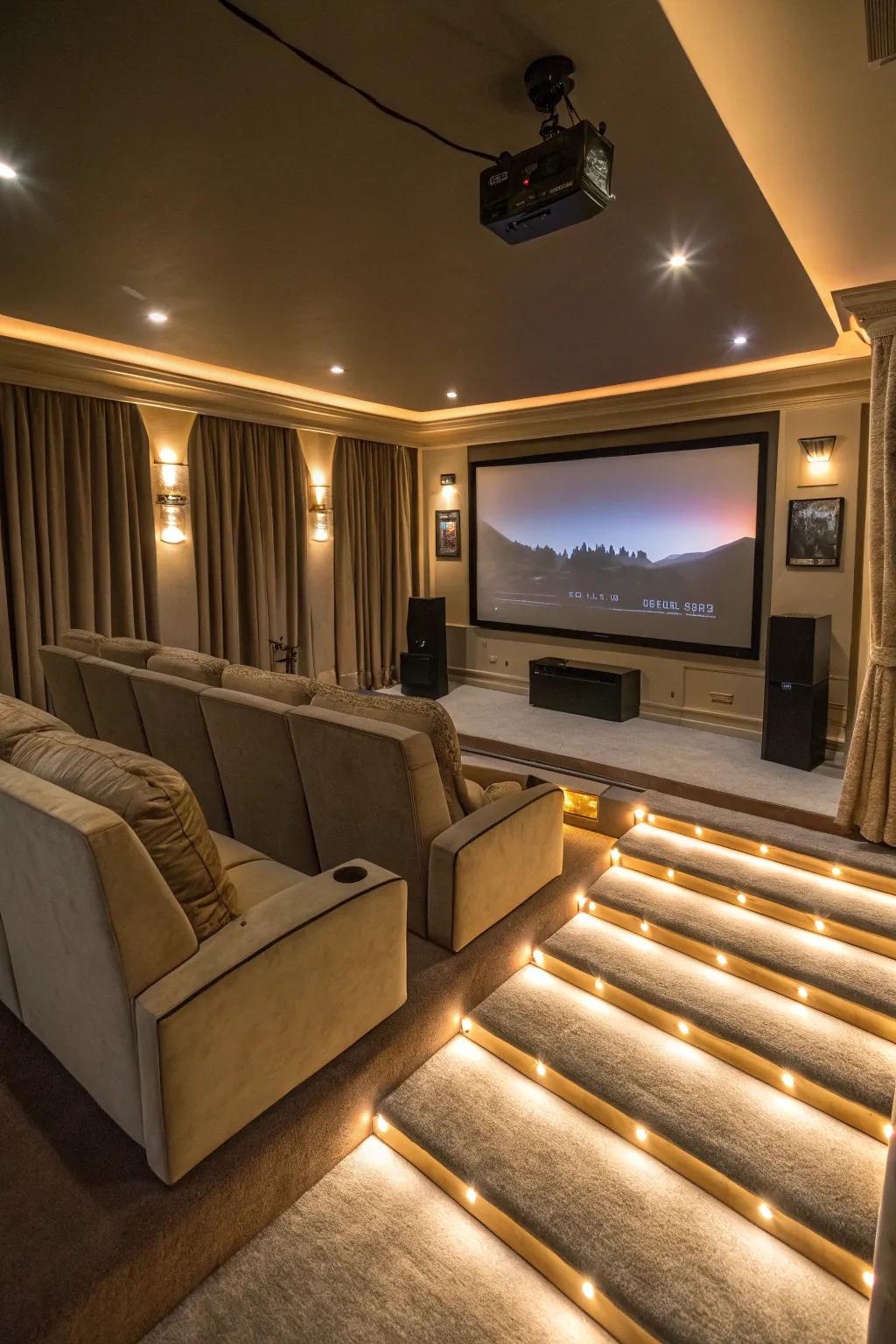 LED lighting tucked under platforms sets the scene for a memorable movie night.