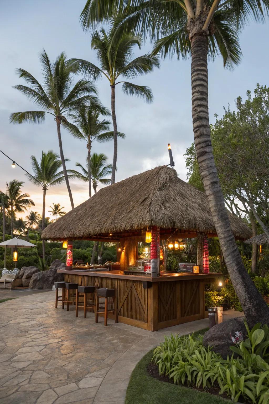 A thatched roof gives authenticity to your tiki bar.