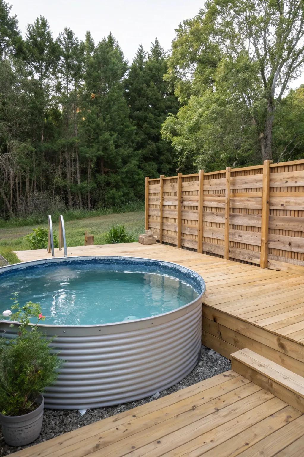 A partially buried pool with a deck for an elegant finish.