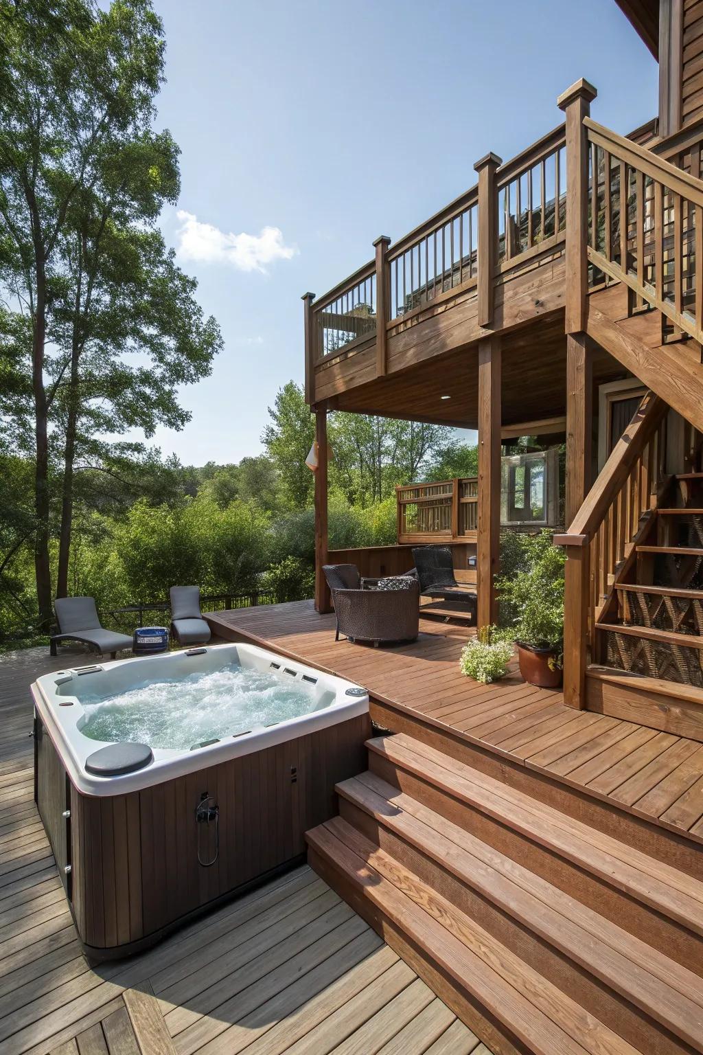 Impart dimension to your outdoor space with a tiered deck design.
