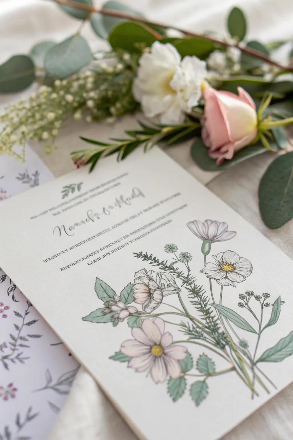 Nature-inspired accents bring vibrancy to your invitations.
