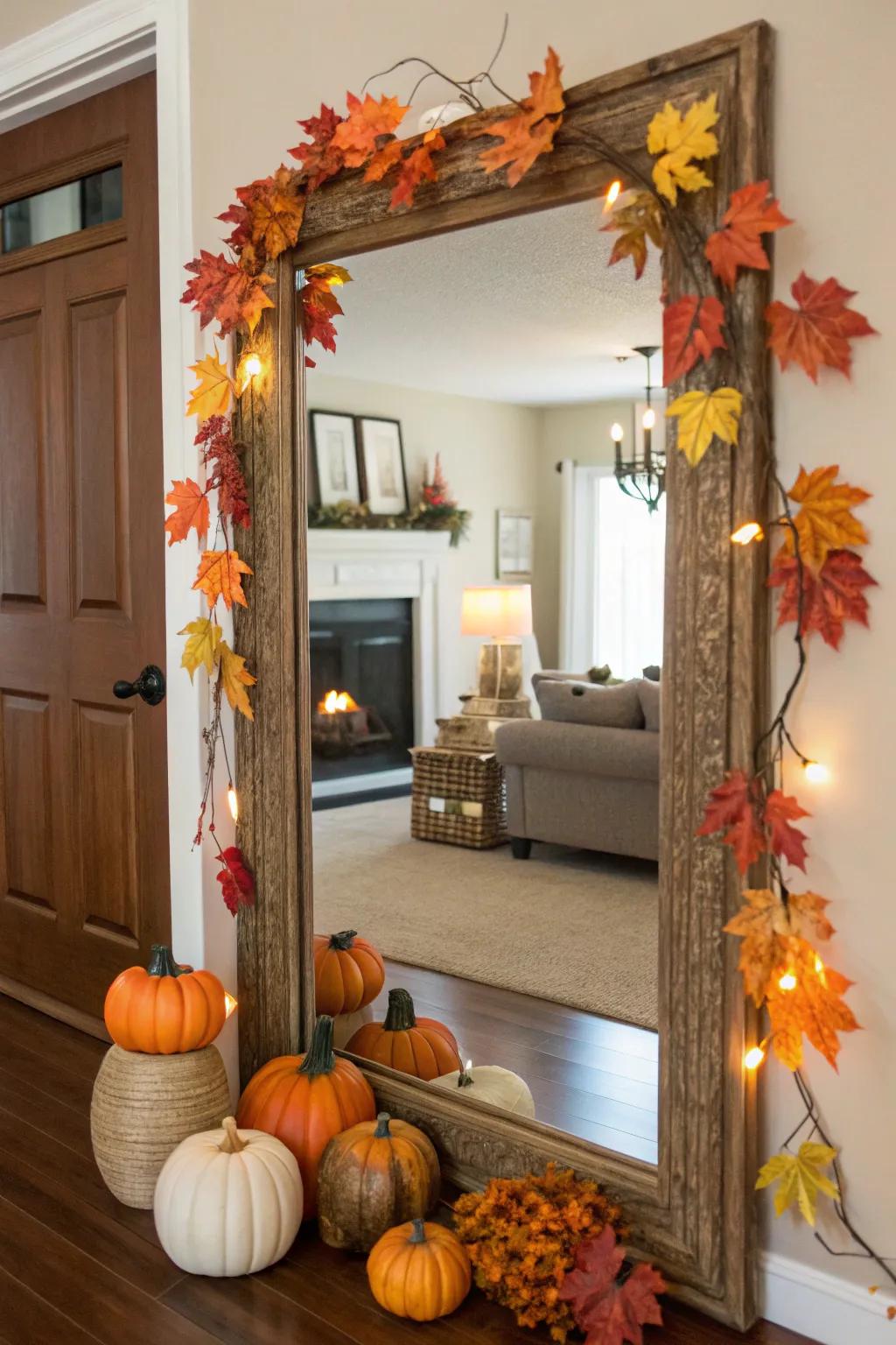 Seasonal decorations infuse your mirror with coziness and allure.
