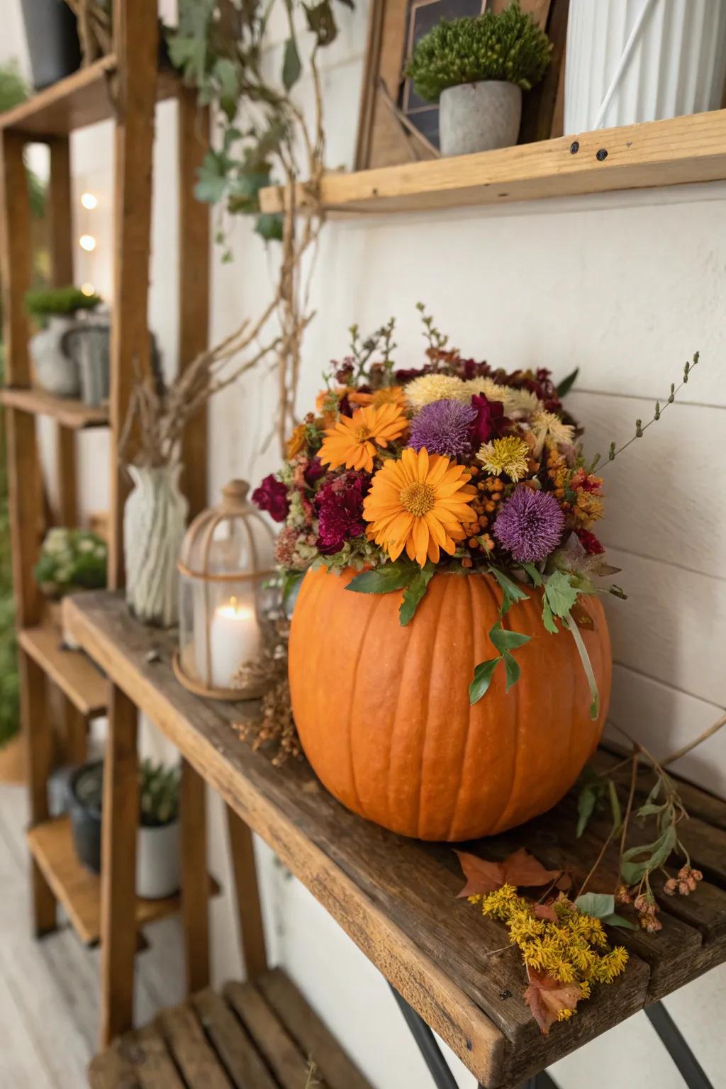 A pumpkin adorned with floral motifs, bringing the serene beauty of nature into your indoor sanctuary.