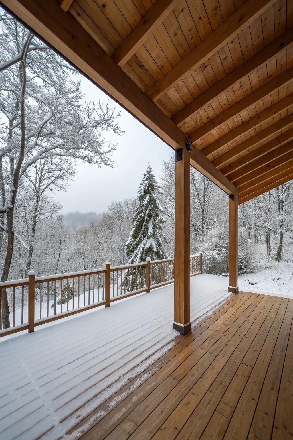 Solid roof structures provide lasting protection for winter decks.