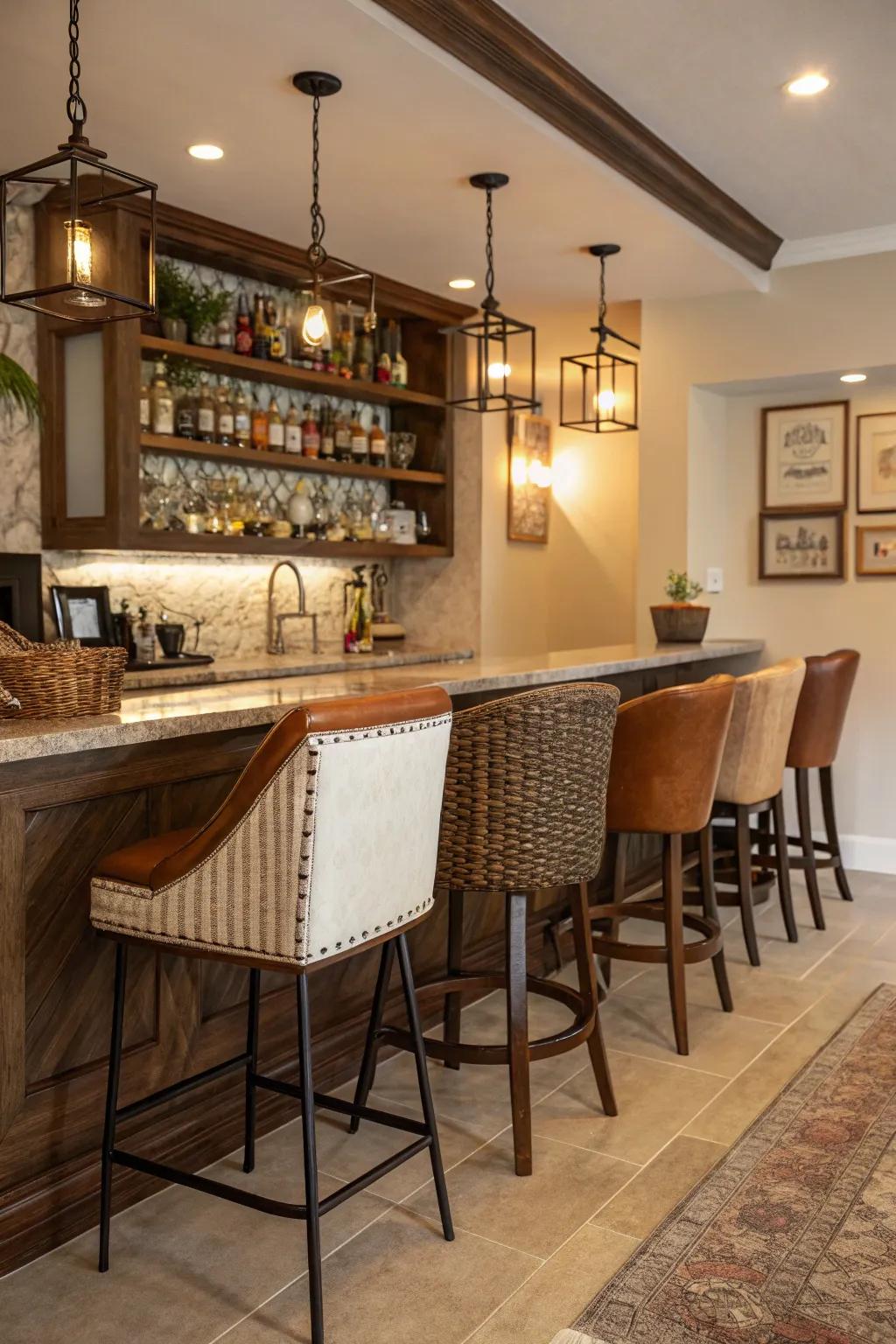 Material-rich seating brings coziness and style to your bar.