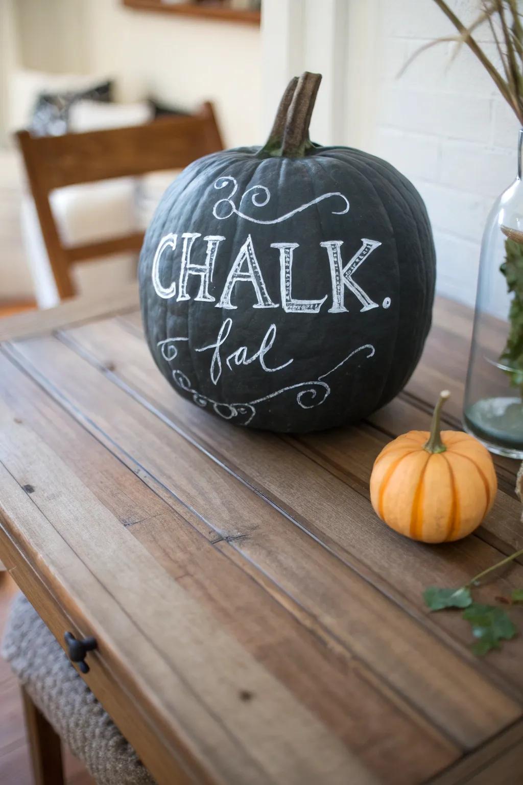 A slate pumpkin that permits imaginative and changeable ornamentation.