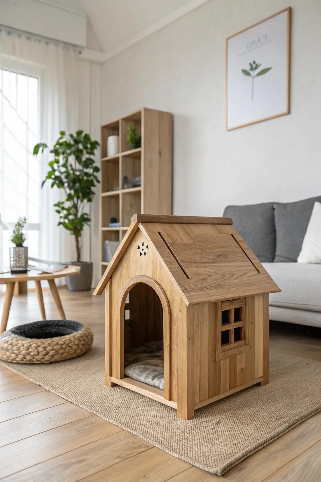 An elegant timber hideaway for your feline associate.