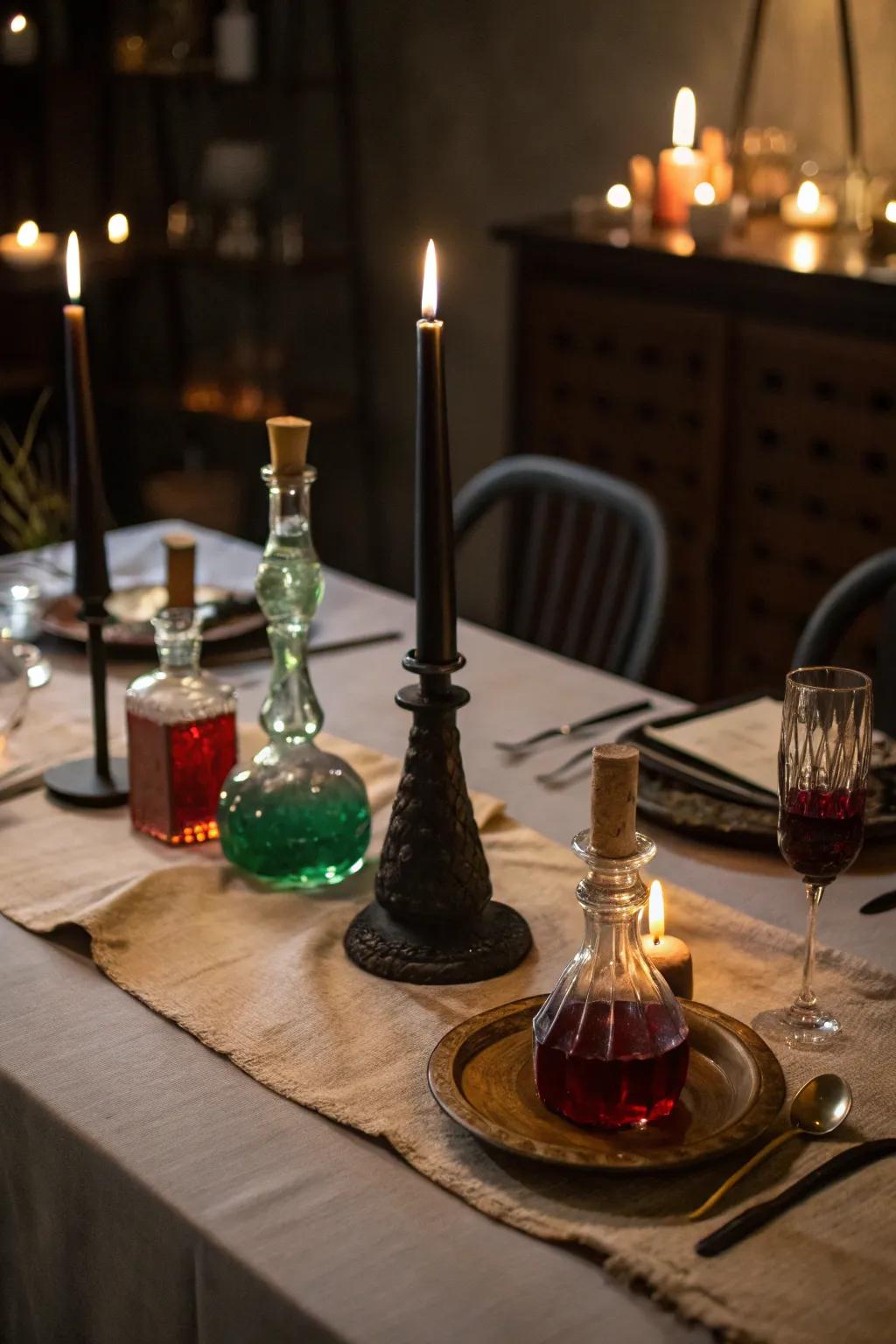 A mysterious dining table centerpiece perfect for Halloween.