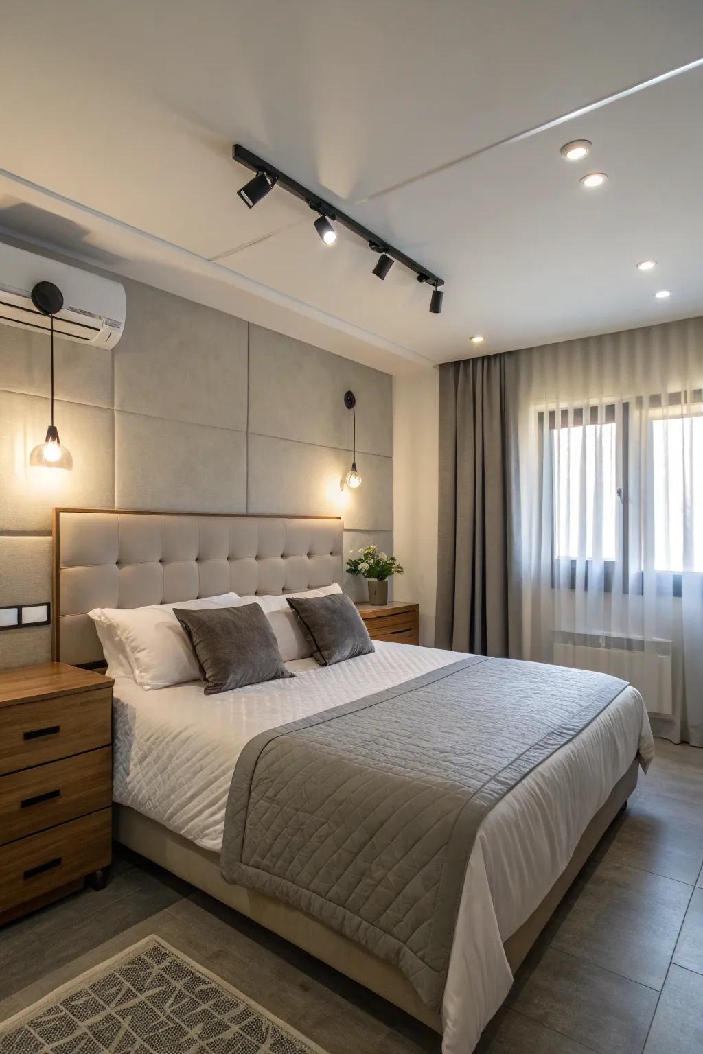 Comforting bedroom featuring workshop-style LED wall-mounted lighting
