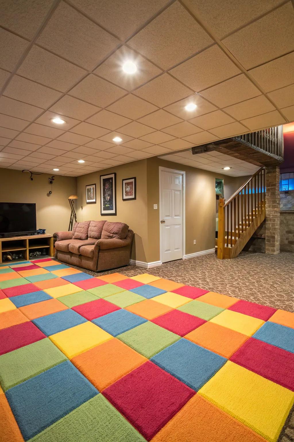 Carpet tiles introduce warmth and are simple to care for.