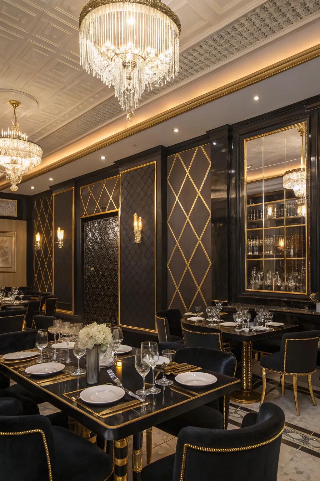 The incorporation of black and gold elements imparts a hint of allure to your décor.