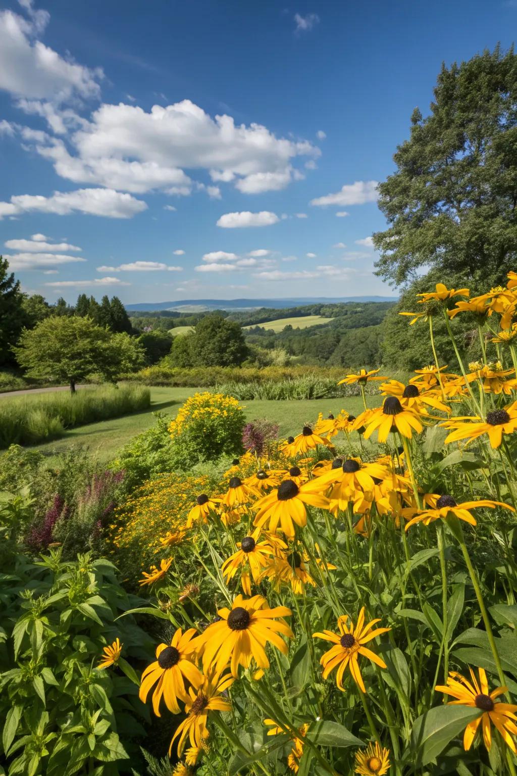 A field of Golden Suns adding sunshine to the garden.