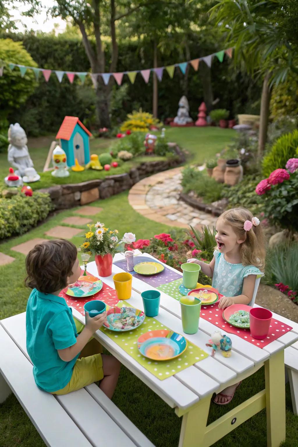 A kid's open-air picnic spot, tailored for backyard fun and imagination.