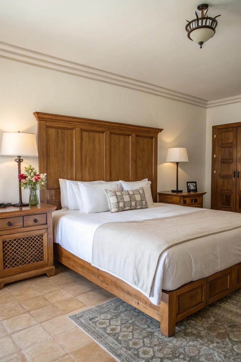Wood accents impart a rustic allure.