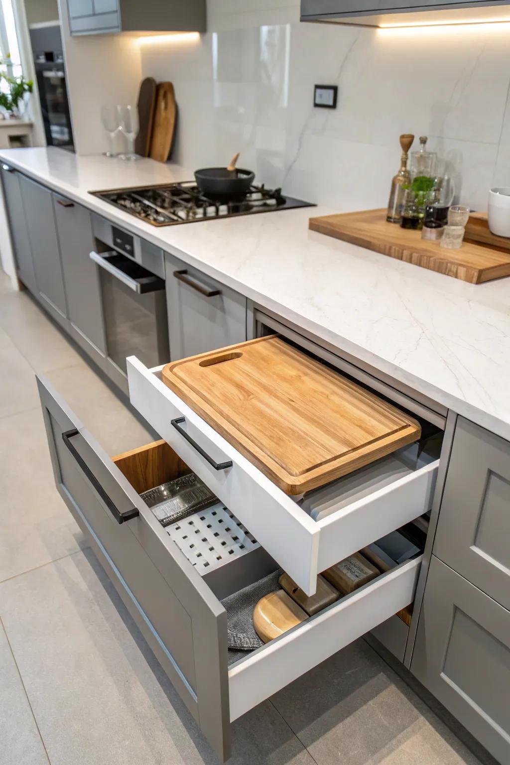 Slide-out boards add convenience and save important counter space.