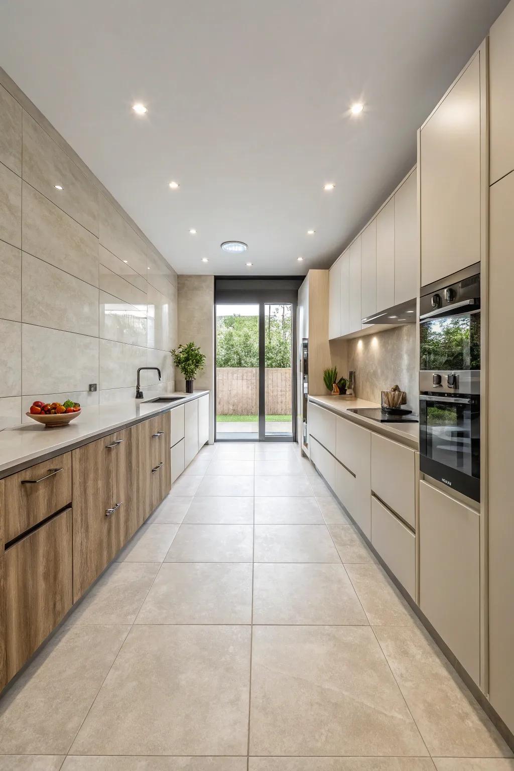Get a modern feel with large floor coverings.