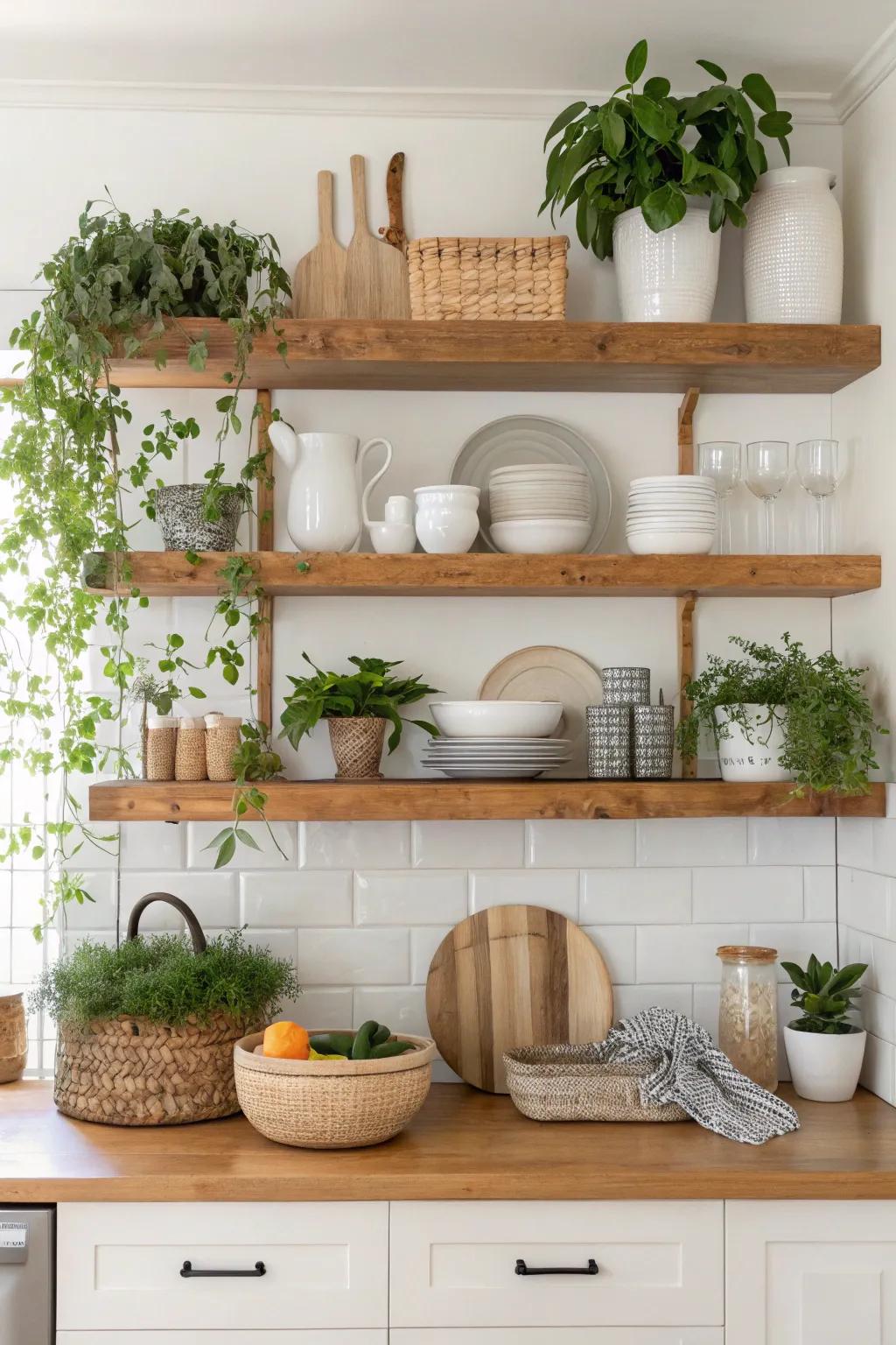 Open shelving cultivates an atmosphere that feels both welcoming and easily accessible.