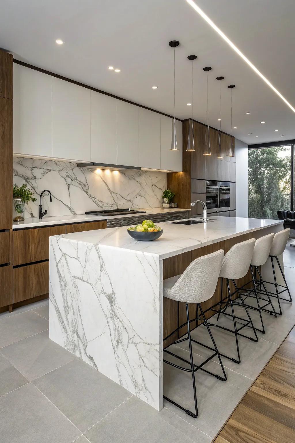 A continuous border peninsula for a fluid, sophisticated aesthetic.