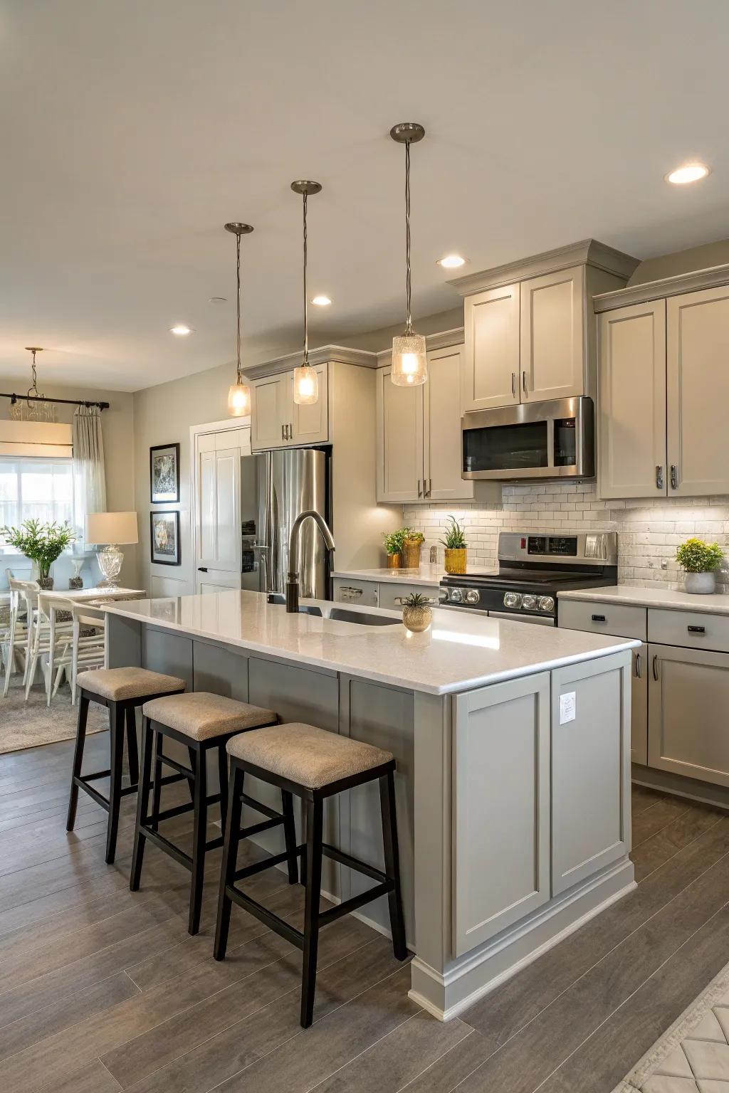 A tranquil kitchen featuring a soothing array of gentle, neutral colors.