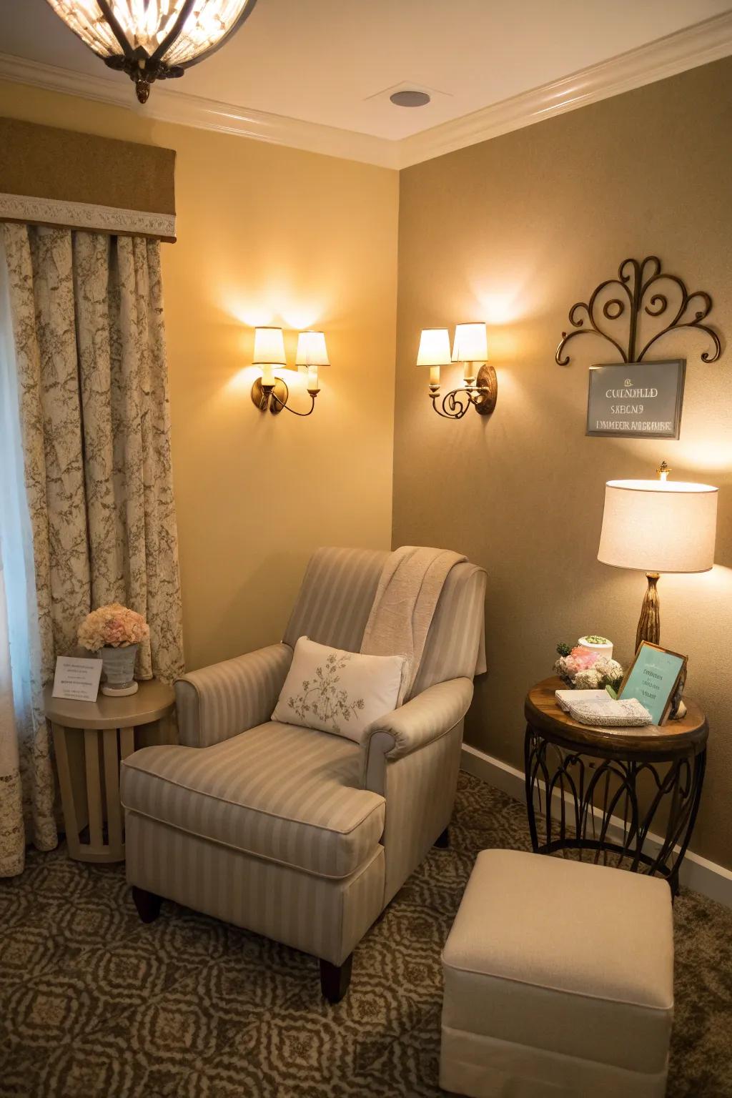 Soft, ambient lighting to foster a calming nursing environment.