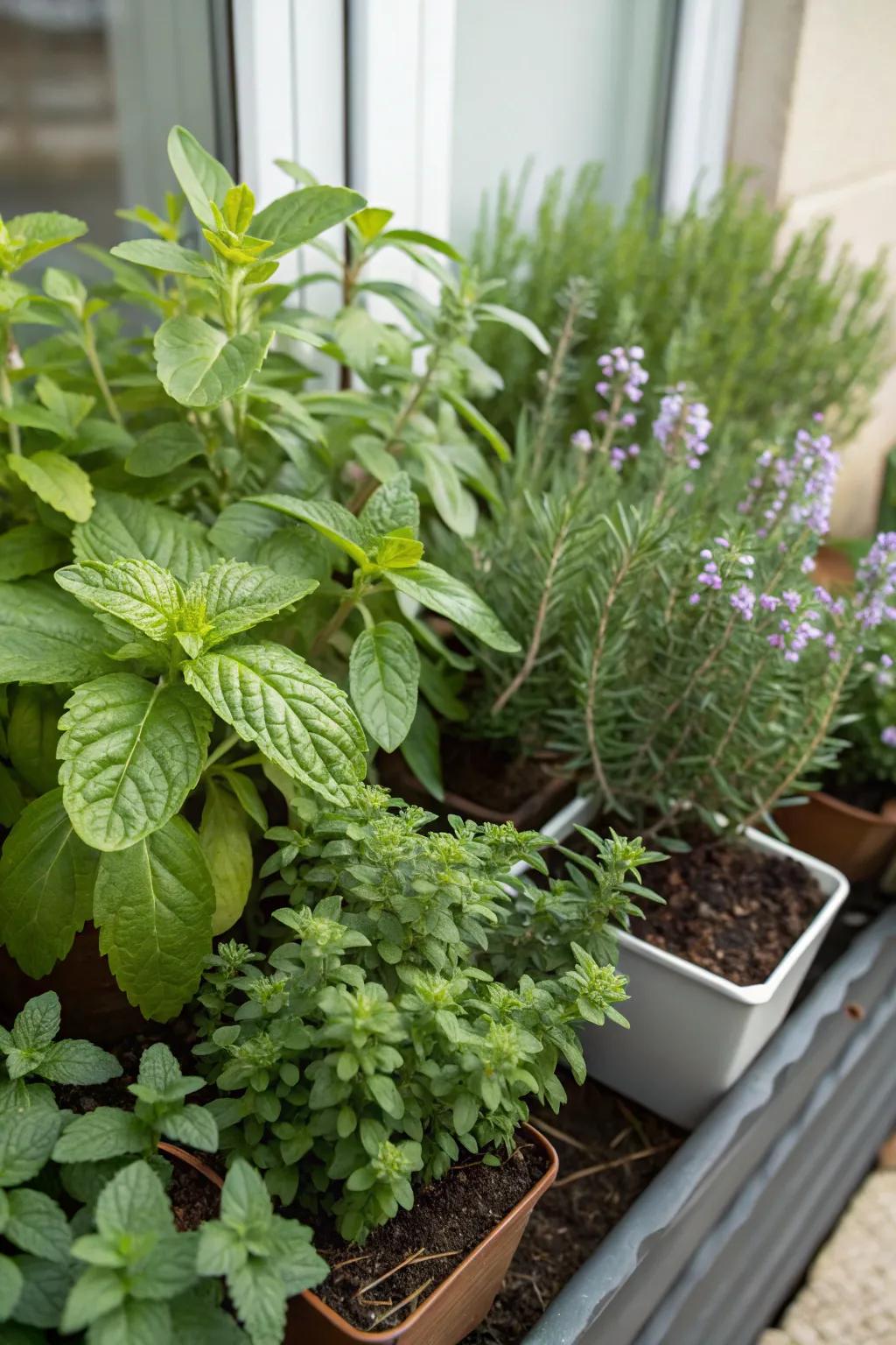A miniature herb garden is a useful and sweet-smelling addition.