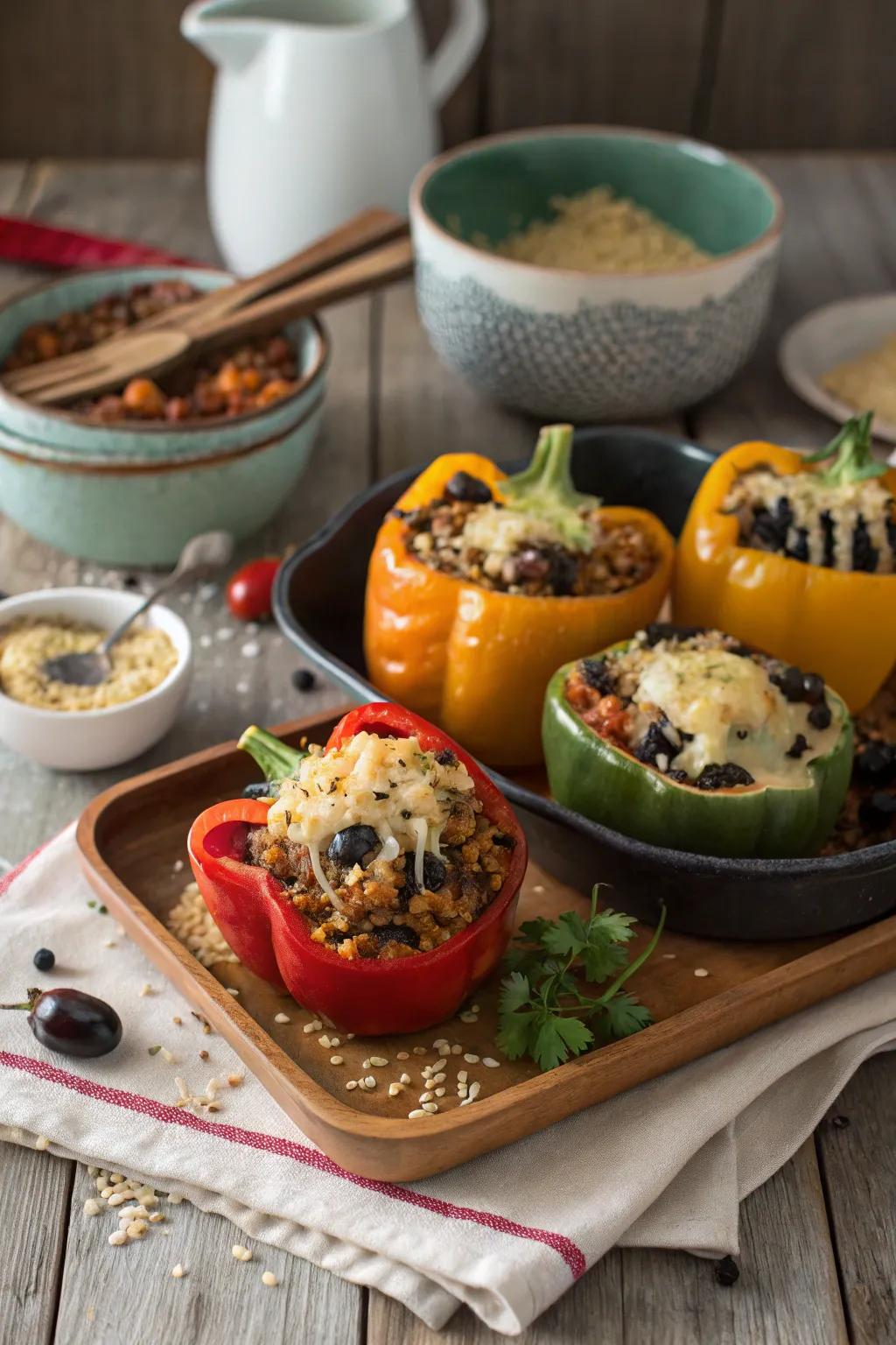 Brilliantly filled bell peppers waiting to fulfill your late-night appetite.