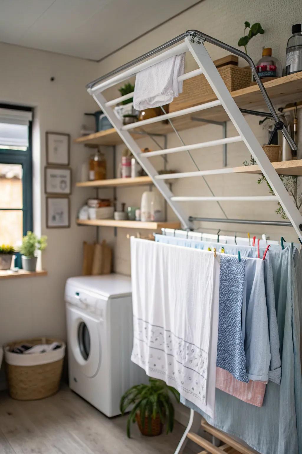 A partially extended slide-out shelf providing neatness and adaptability.