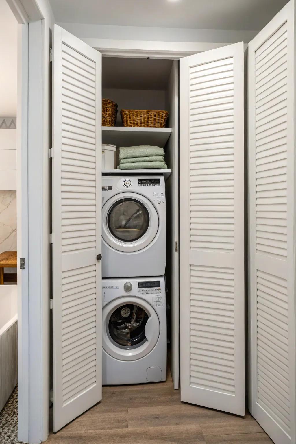 Maintain a tidy appearance using a discreet closet design for hiding laundry.