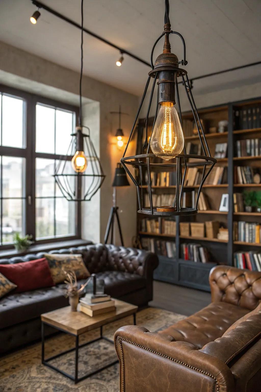 Industrial illumination contributes an urban chic accent to any setting.