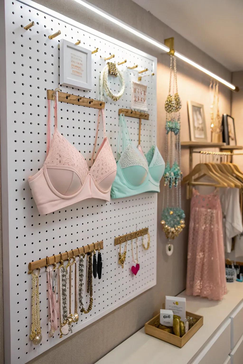 A display board offers a unique way to arrange and show off your lingerie.