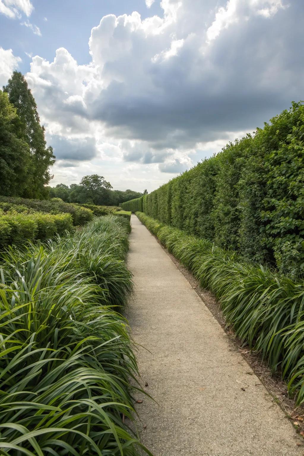 A landscape path framed by the lavish plant life of 'fountaingrass'.