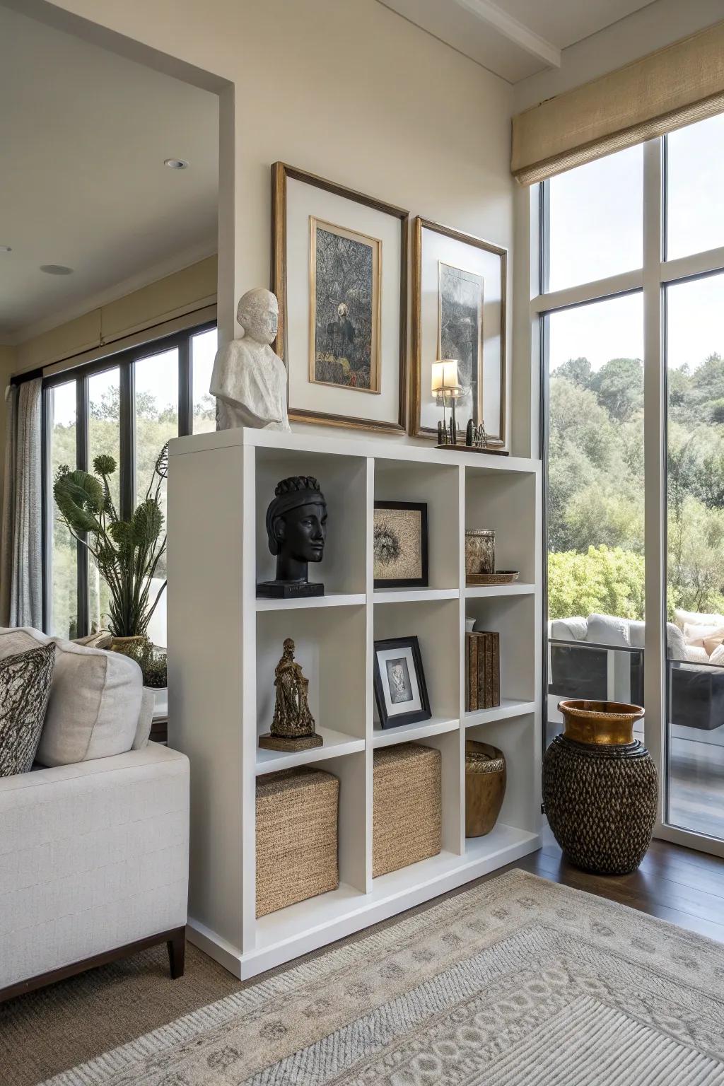 Art merges seamlessly with utility in this inspired cube storage arrangement.