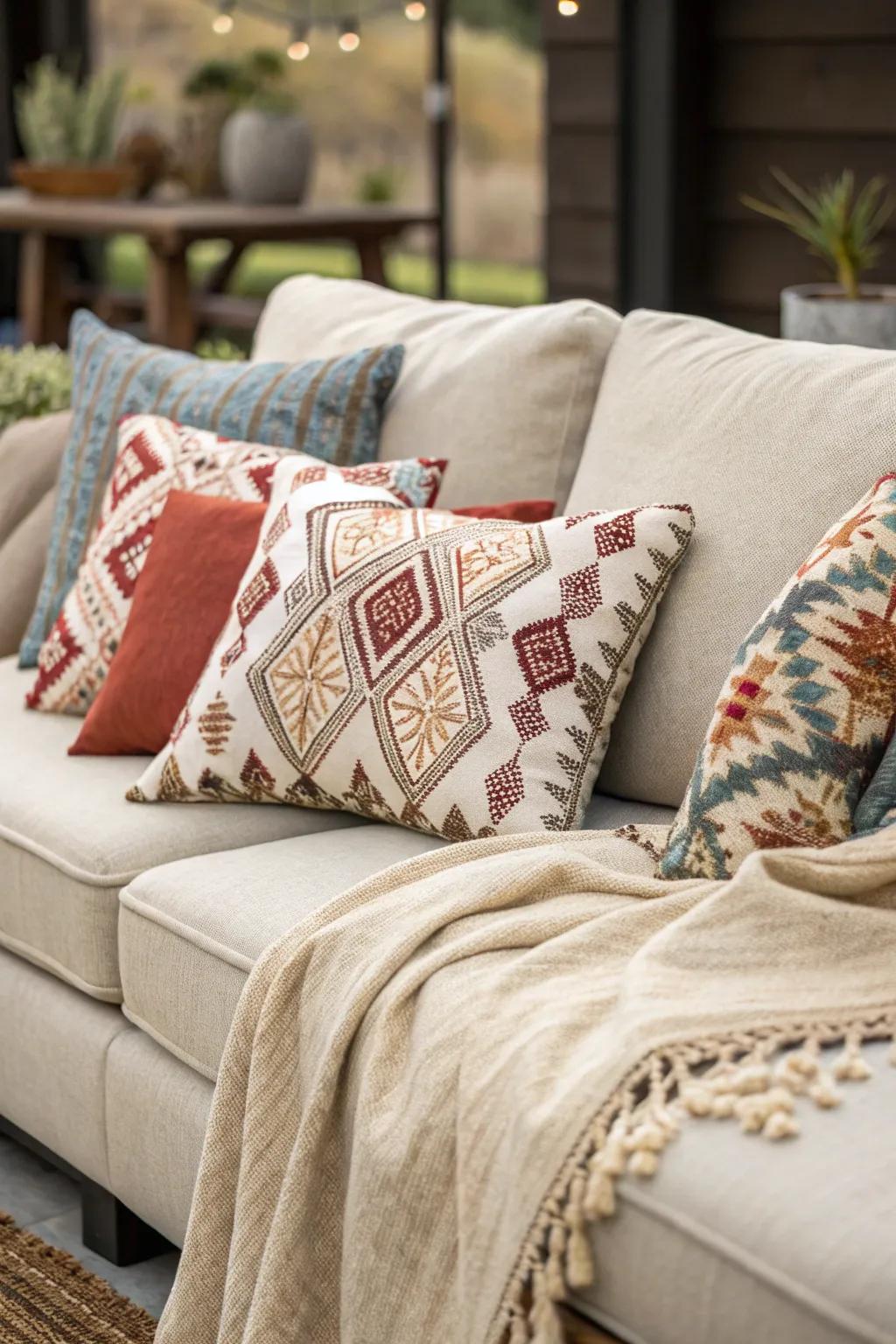 Layered textiles transform a sectional into an inviting haven.