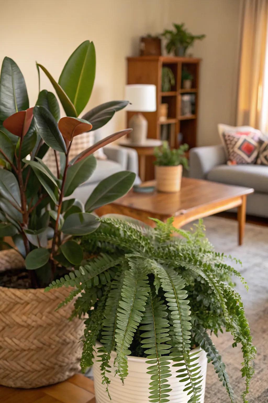 Contrast between sleek and refined botanical textures.