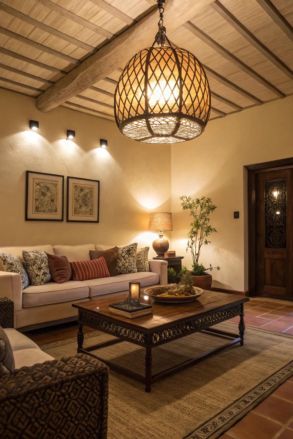 Hanging lights can be bold without being overbearing.