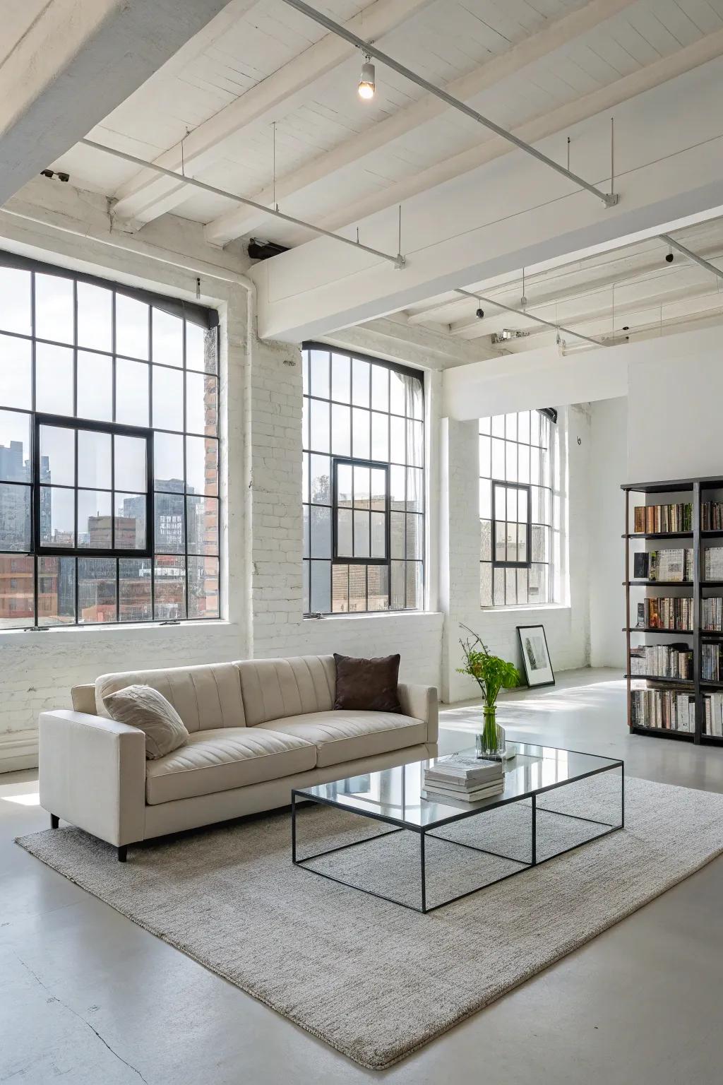 Modern-day furniture inside a loft setting.