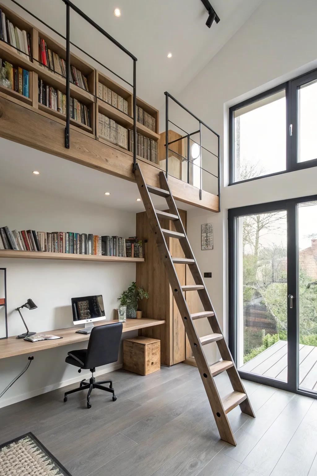 State-of-the-art attic ladder with integrated storage.