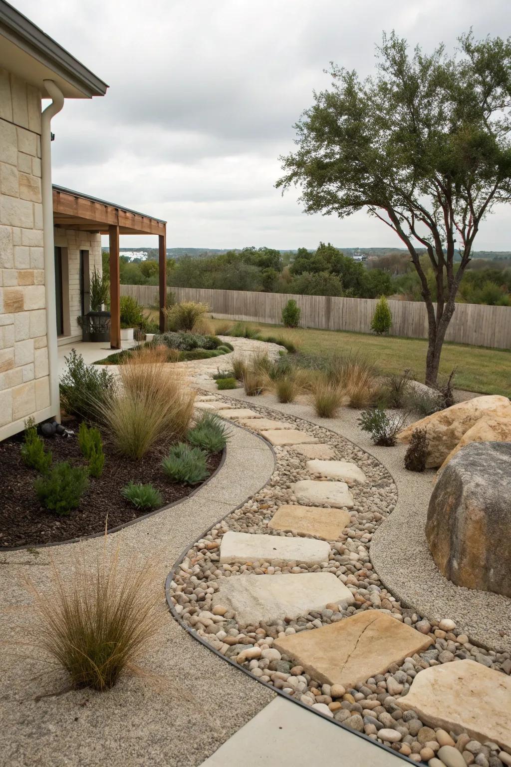 Gravel and rock gardens offer a stylish alternative to grass lawns.